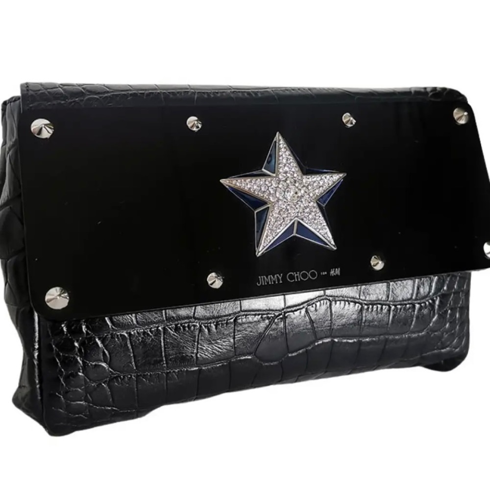 JIMMY CHOO x H&M Collaboration Black Leather Clutch Bag with Star _ RARE
